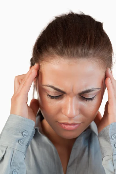 Zamknij z interesu o ból głowy — Zdjęcie stockowe