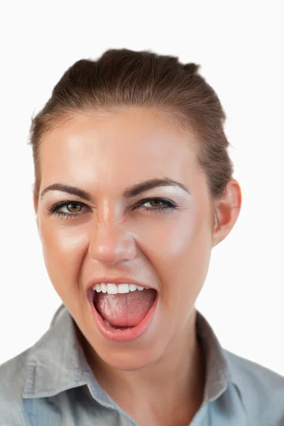 Close up de mulher de negócios gritando — Fotografia de Stock