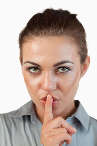 Close up of businesswoman asking for silence — Stock Photo, Image