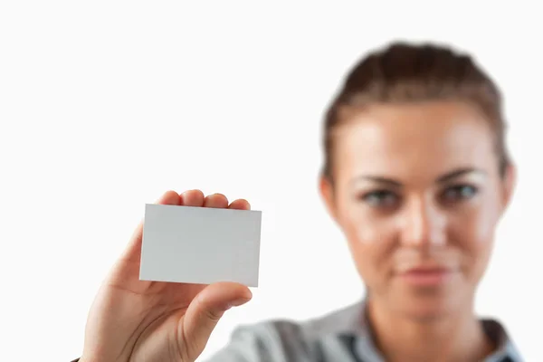 Close up of business card being shown by businesswoman — Stock Photo, Image