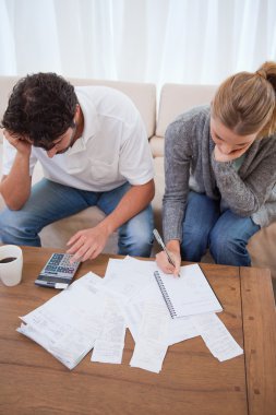 Portrait of a couple doing their accounting clipart