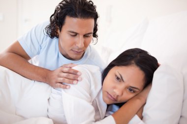 Man trying to calm down his girlfriend clipart