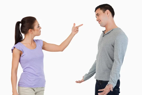 Young female blaming her boyfriend — Stock Photo, Image