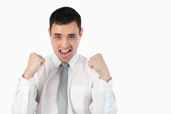 Handsome businessman with the fists up — Stock Photo, Image