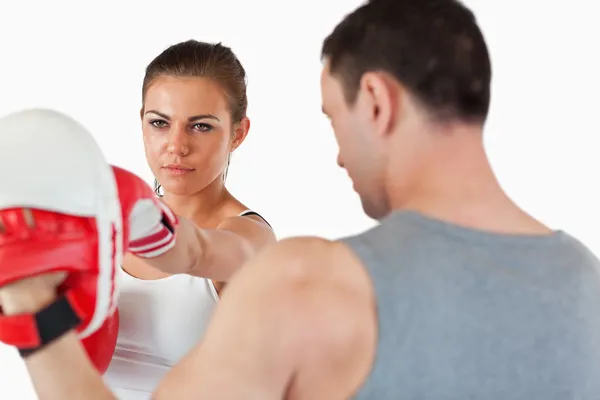 Young female with her martial arts trainer — Stock Photo, Image