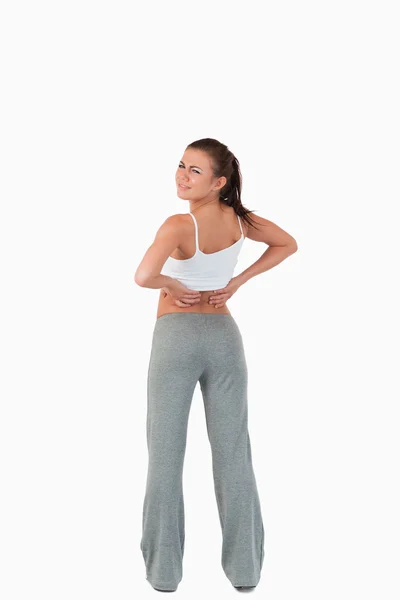 Widok kobiety z powrotem ból z tyłu — Zdjęcie stockowe