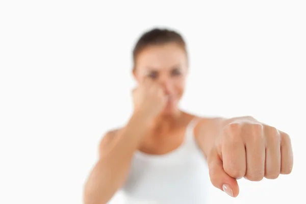 Bare left fist of female boxer — Stock Photo, Image