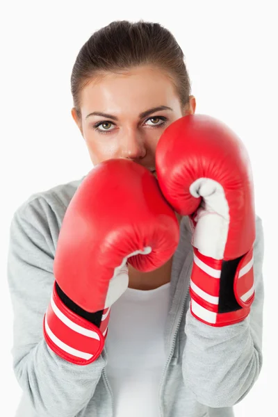 Portrét ženy s Boxerské rukavice — Stock fotografie