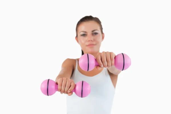 Woman working out with dumbbells — Stock Photo, Image