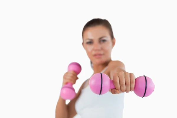 Healthy woman working out with dumbbells — Stock Photo, Image