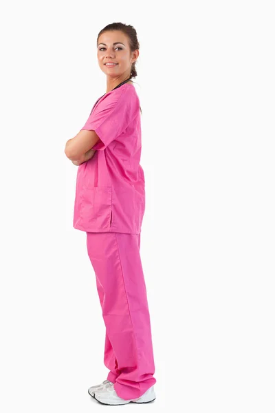 Portret lekarza brunetka na stojąco — Zdjęcie stockowe