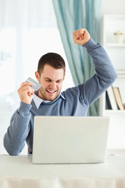 Male won an online auction — Stock Photo, Image