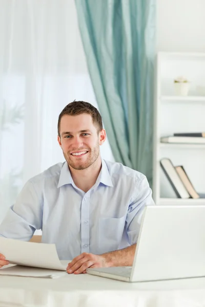 Happy businessman with a letter — Stock Photo, Image