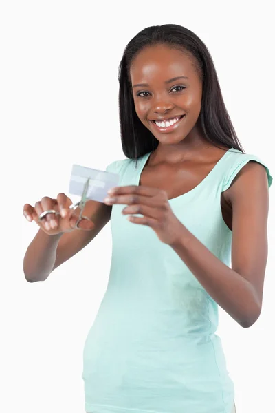Mujer sonriente resolviendo sus problemas financieros —  Fotos de Stock