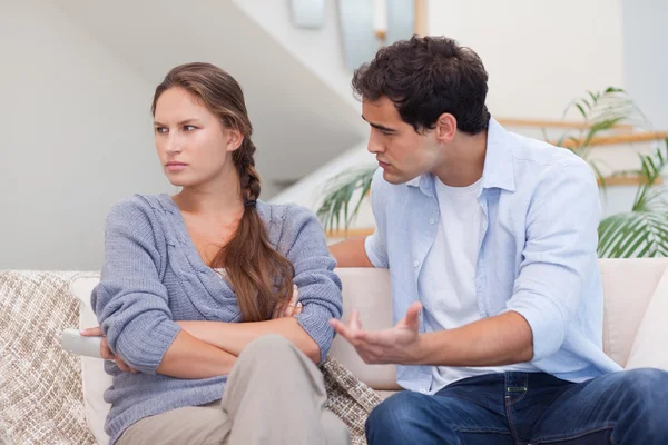 Serious woman being mad at her boyfriend — Stock Photo, Image