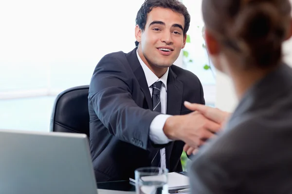 Smiling manager interviewing a female applicant — Stock Photo, Image