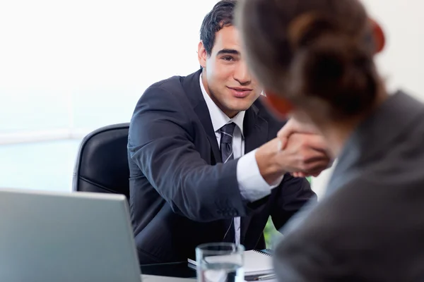 Satisfied manager interviewing a female applicant — Stock Photo, Image