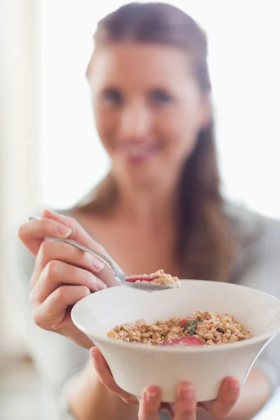 Close up of cereals on a spoon — Stock Photo, Image