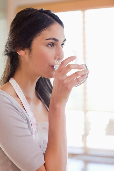 Retrato de uma mulher bebendo água — Fotografia de Stock