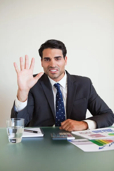 Retrato de un hombre de negocios mostrando su mano — Foto de Stock
