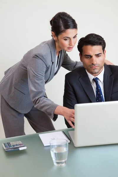 Retrato de uma equipe de negócios focada trabalhando com um laptop — Fotografia de Stock