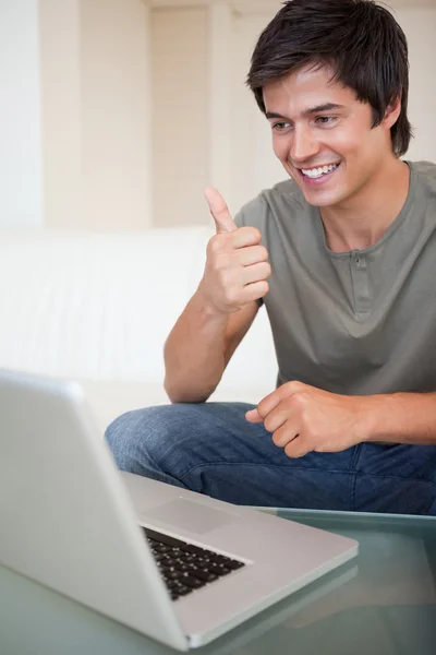 Portrait of a young man during a video conference — Stock Photo, Image