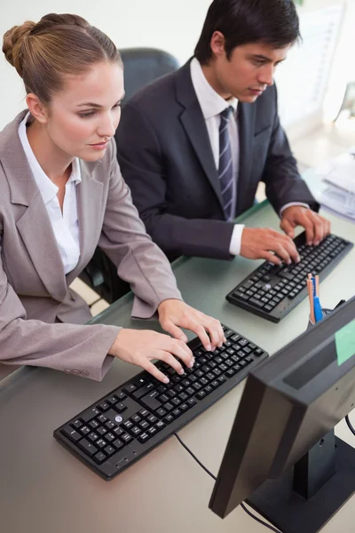 Portrait of business working with computers — Stock Photo, Image