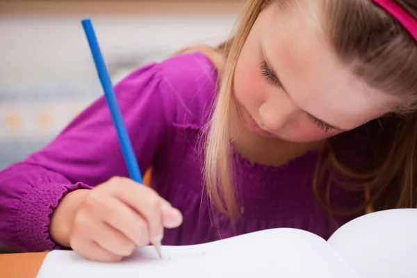 Close up of a schoolgirl writing — Stock Photo, Image