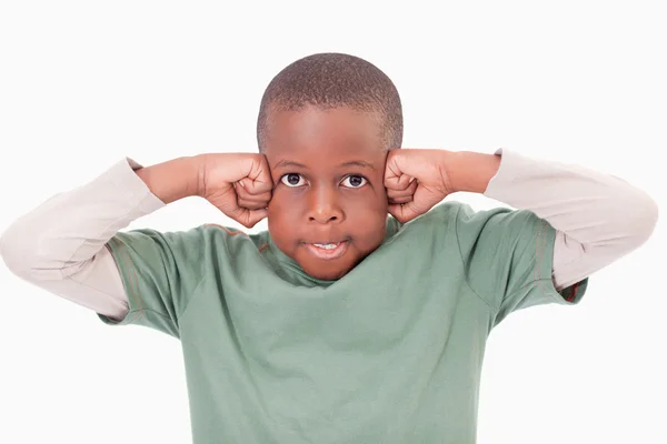 Boy with the fists on his face — Stock Photo, Image