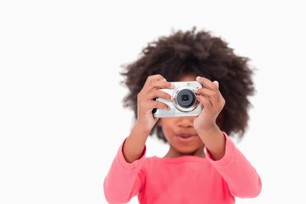 Happy girl taking a picture — Stock Photo, Image