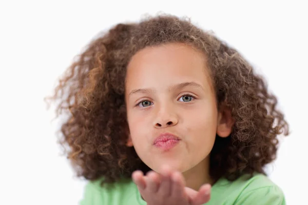 Close up of a girl blowing a kiss — Stock Photo, Image
