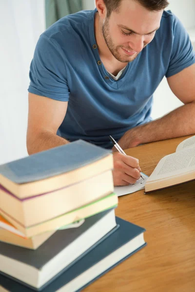 Smiling student doing book report Royalty Free Stock Images