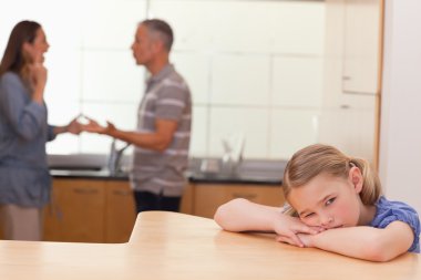 Sad girl hearing her parents fitting clipart