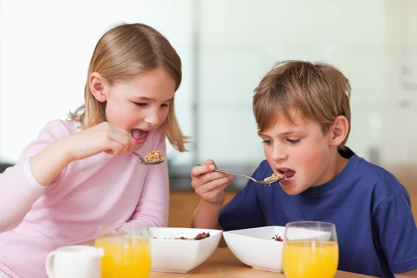 Μικρά παιδιά, έχοντας πρωινό — Φωτογραφία Αρχείου