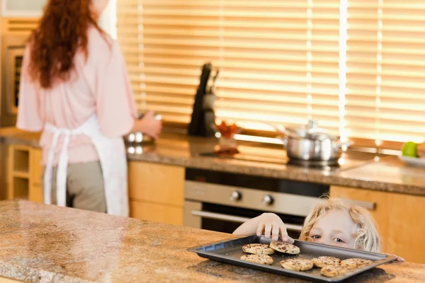 Boy sneaking up to cookies — Stock Photo, Image