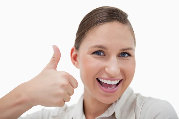 Businesswoman with the thumb up — Stock Photo, Image