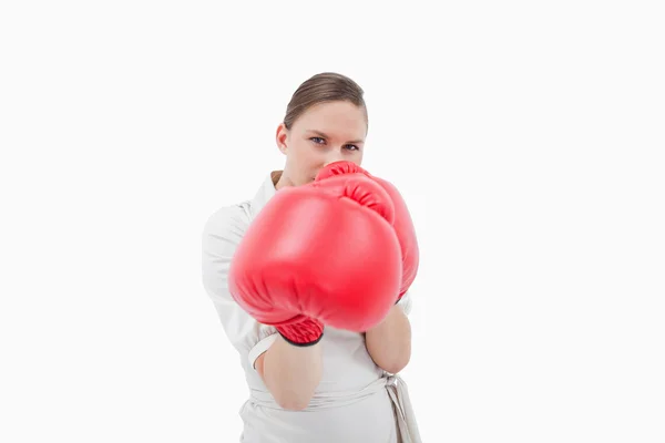 Young businesswoman boxing — Stock Photo, Image