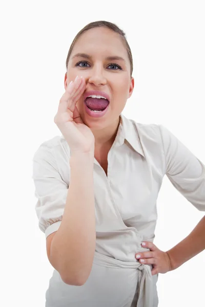 Retrato de una mujer de negocios gritando — Foto de Stock