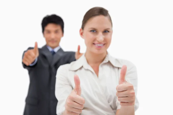Smiling business with the thumbs up — Stock Photo, Image