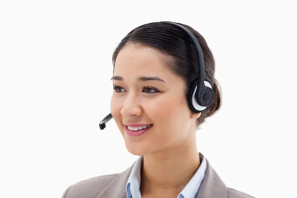 Happy operator posing with a headset — Stock Photo, Image