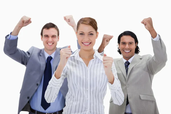 Businessteam with arms raised — Stock Photo, Image
