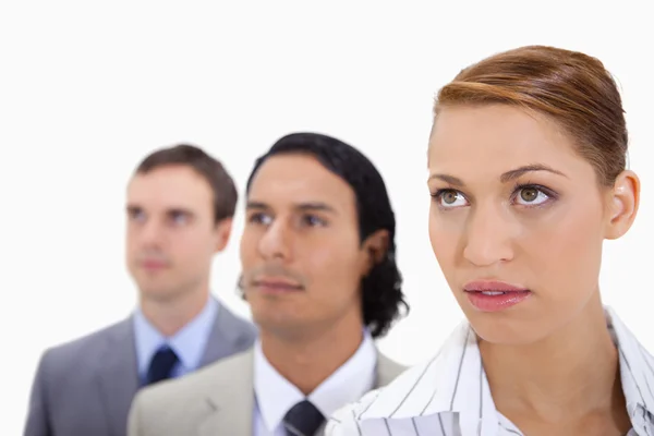 Businessteam standing in a row looking right — Stock Photo, Image
