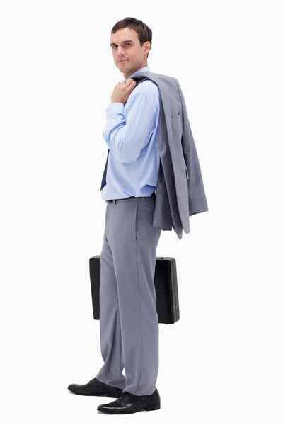 Vista lateral do homem de negócios com mala — Fotografia de Stock