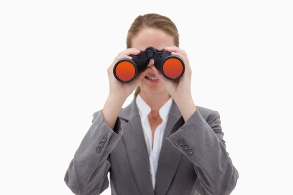 Funcionário do banco usando óculos de espionagem — Fotografia de Stock
