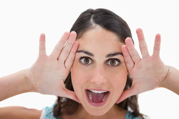 Excited woman shouting — Stock Photo, Image