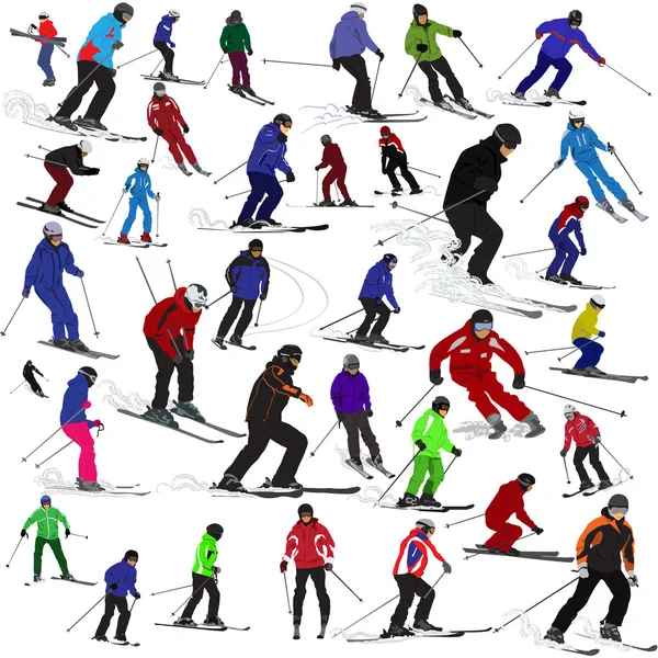 Conjunto de esquiadores — Vetor de Stock