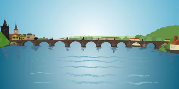 Károly híd és a Moldva folyó — Stock Vector