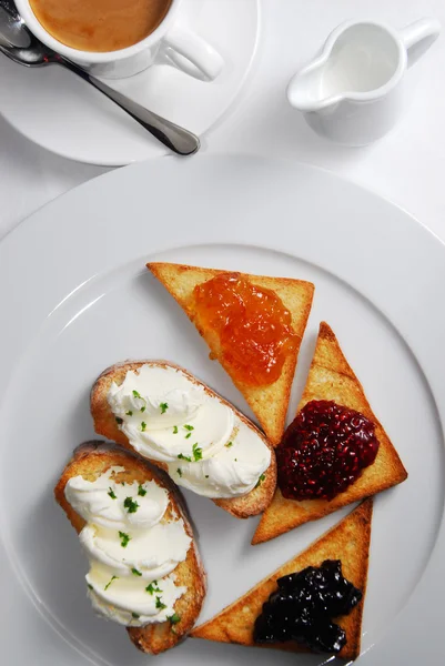 The breakfast with toasts and coffee — Stock Photo, Image