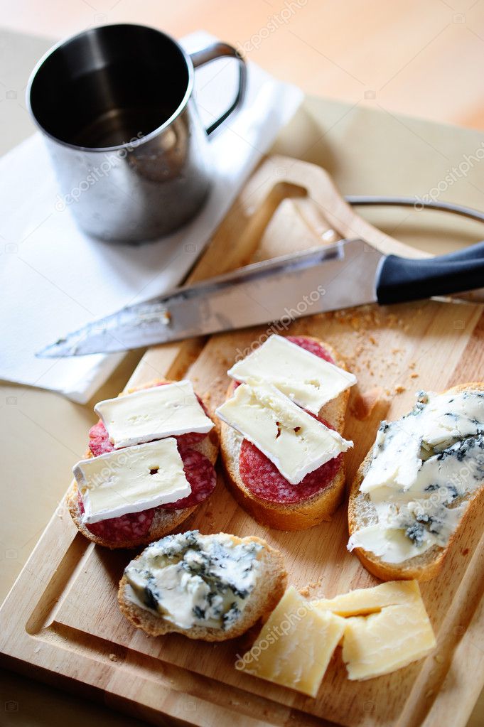 Sandwiches with gorgonzola, brie and salami — Stock Photo © gloomerique ...