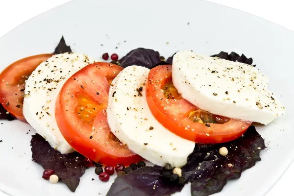 Mozzarella, tomaat, basilicum en kruiden — Stockfoto
